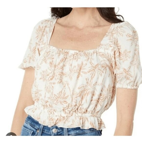 3 for $15 1. STATE Bon Voyage Etched Palm Cropped Blouse, Large - Picture 2 of 9